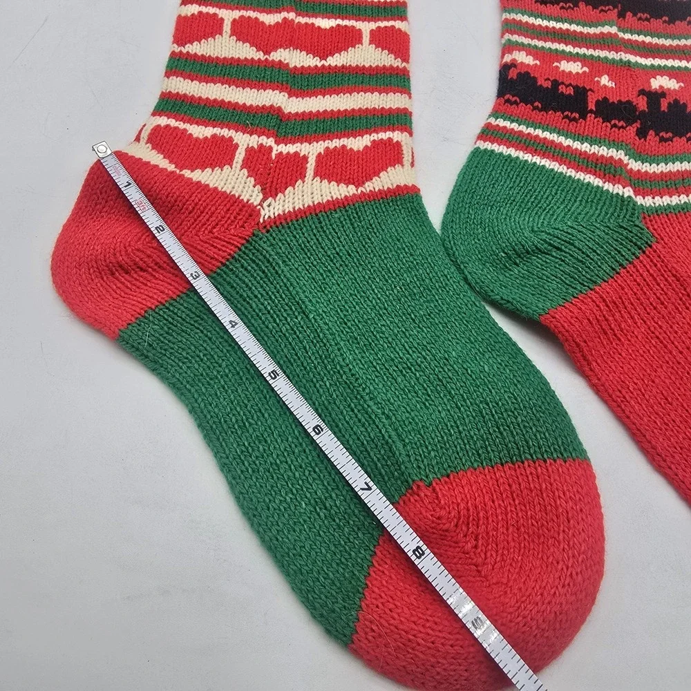 2 VTG‎  Large Wool Christmas Stockings Hearts & Train Sand DOLLAR Designs